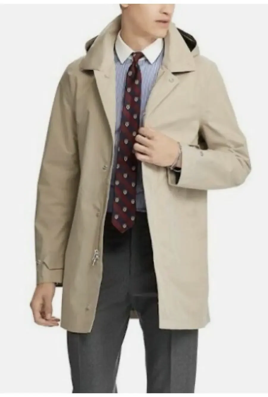 Polo Ralph Lauren Mens Waterproof Hooded Mid-Length Raincoat Jacket Beige Sz S